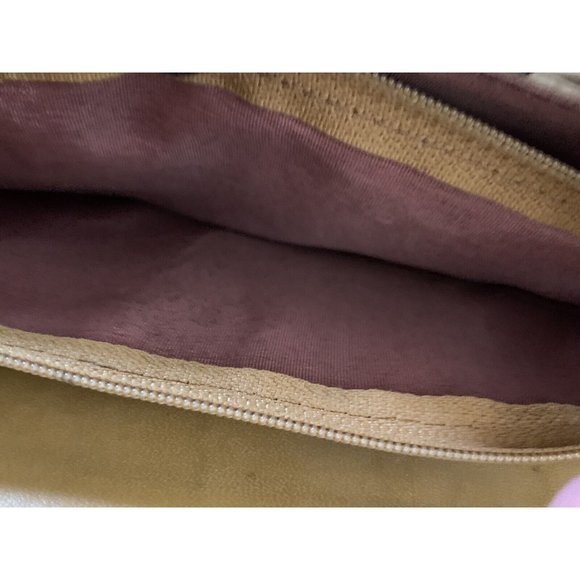 Vintage Taupe Ostrich Leather Handbag Purse with Honey Leather Strap & Trim - Picture 10 of 12